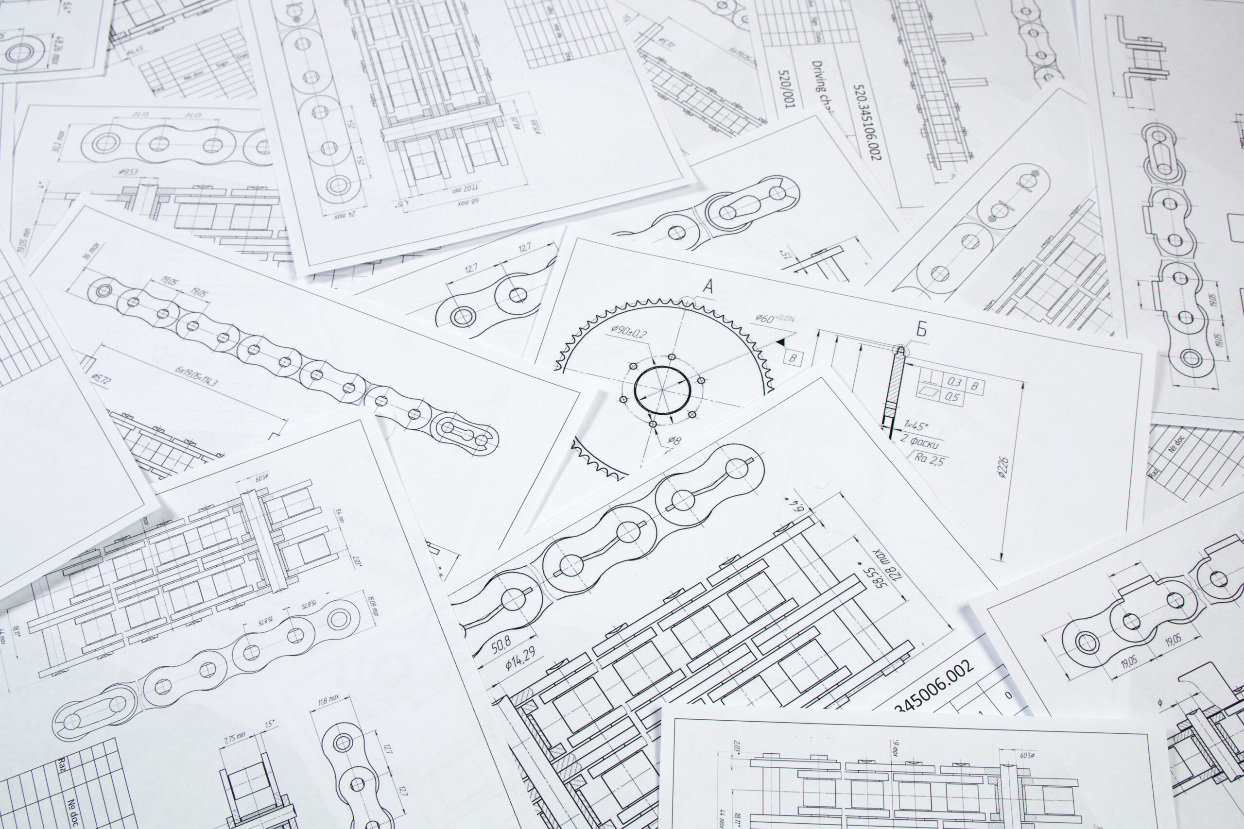 Technical drawing of driving roller chain. Engineering, technology and metalworking